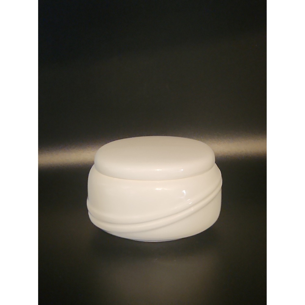 Vtg 80s Empty Coty Sophia White Milk Glass Powder Jar  With Original Oval Puff